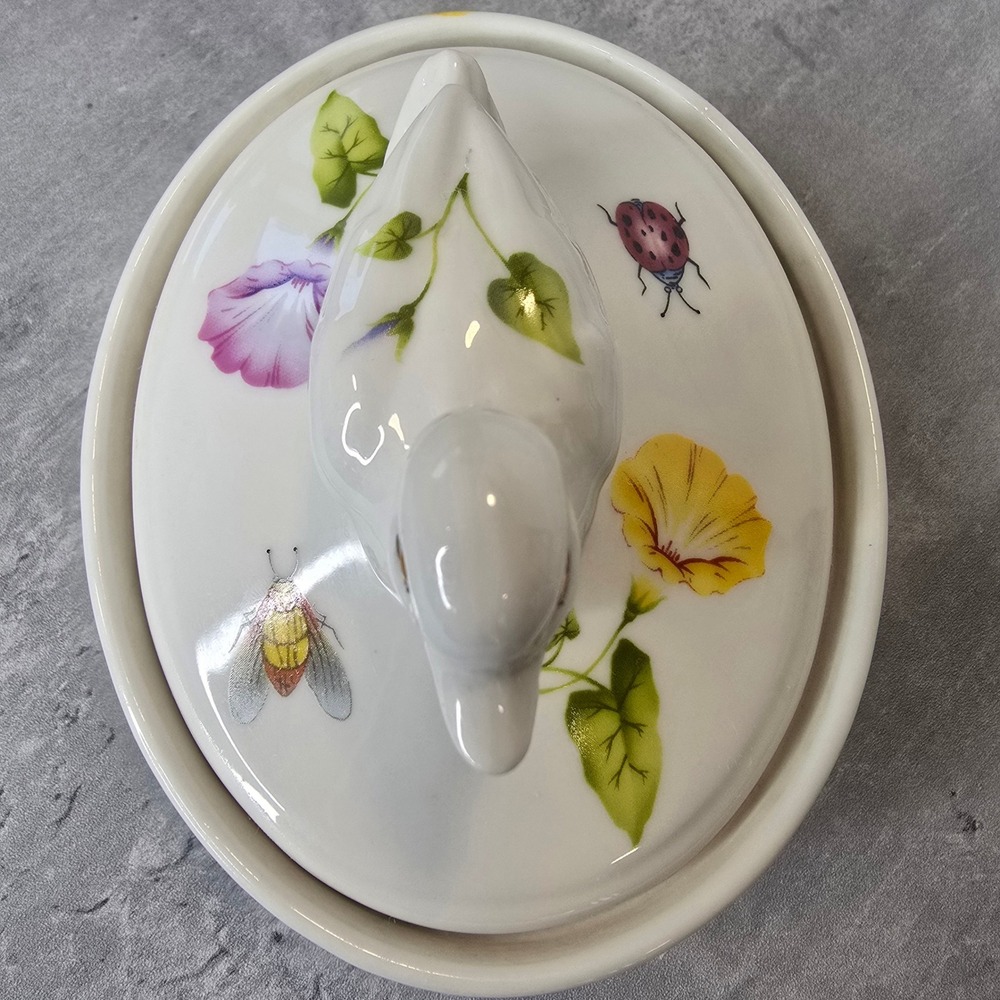 Vintage Ceramic Duck Trinket Box Butterfly Ladybug Floral Garden Porcelain Dish - Picture 5 of 10